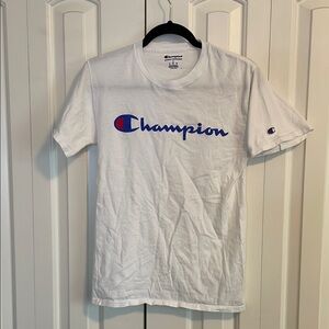 Champion White Tee with Blue and Red Logo